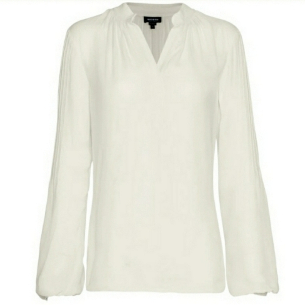 Worth Pintuck Sleeve Cream Henley Shirt